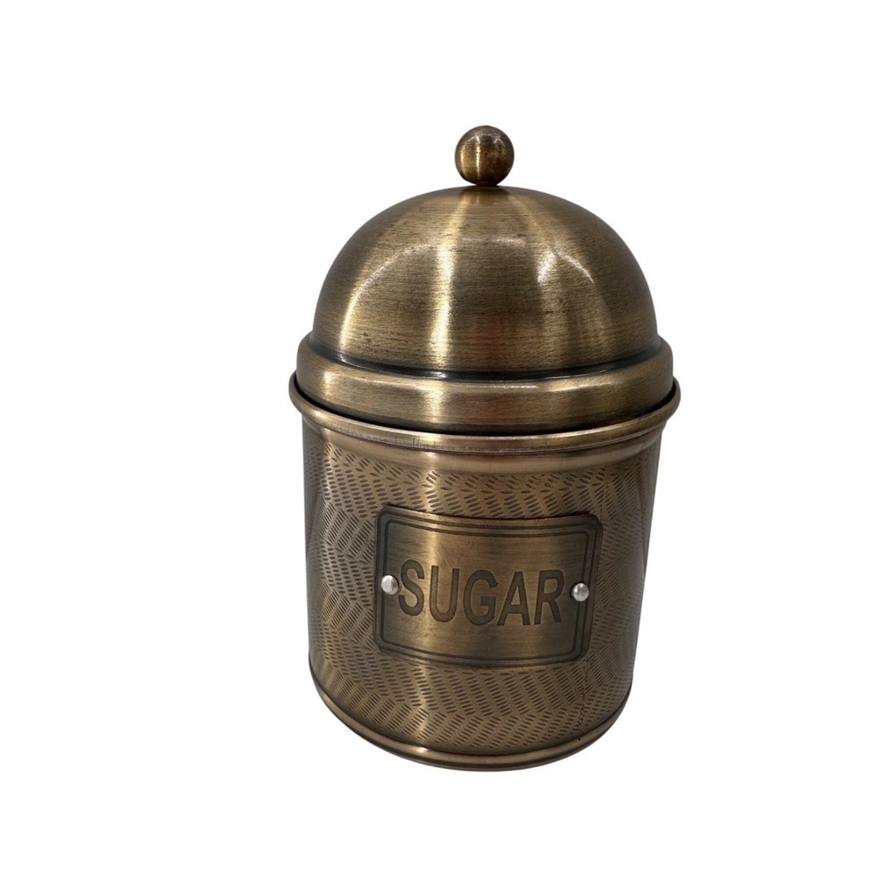 Brass Sugar Canister With Lid 6.5" Tall Vintage Style Kitchen Storage India